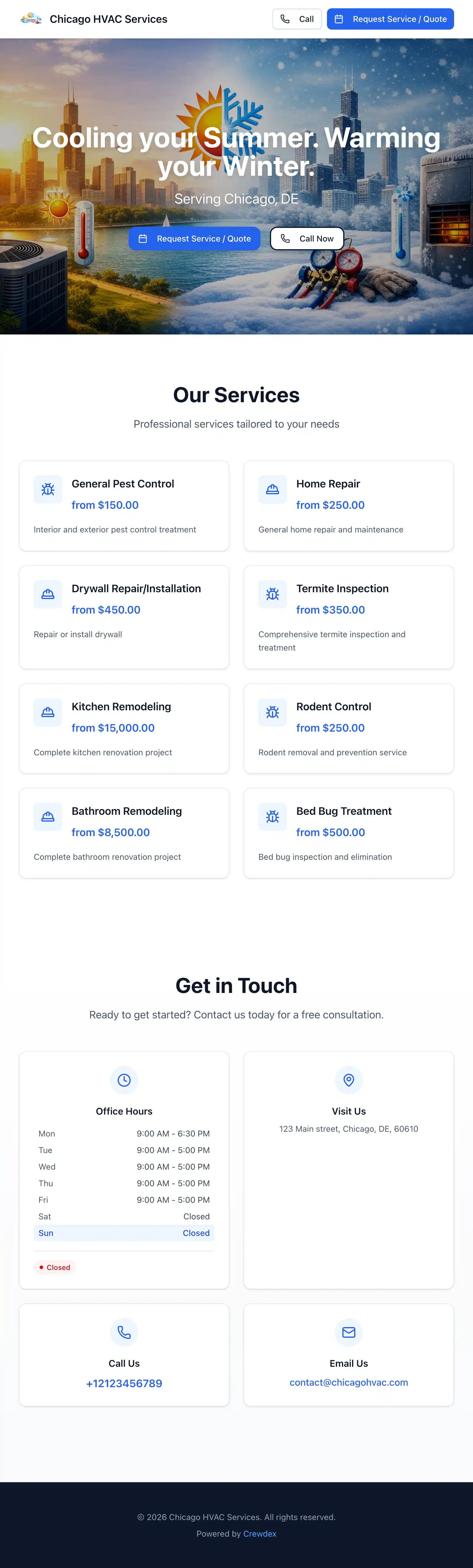 Free Customer Landing Page - Crewdex CRM